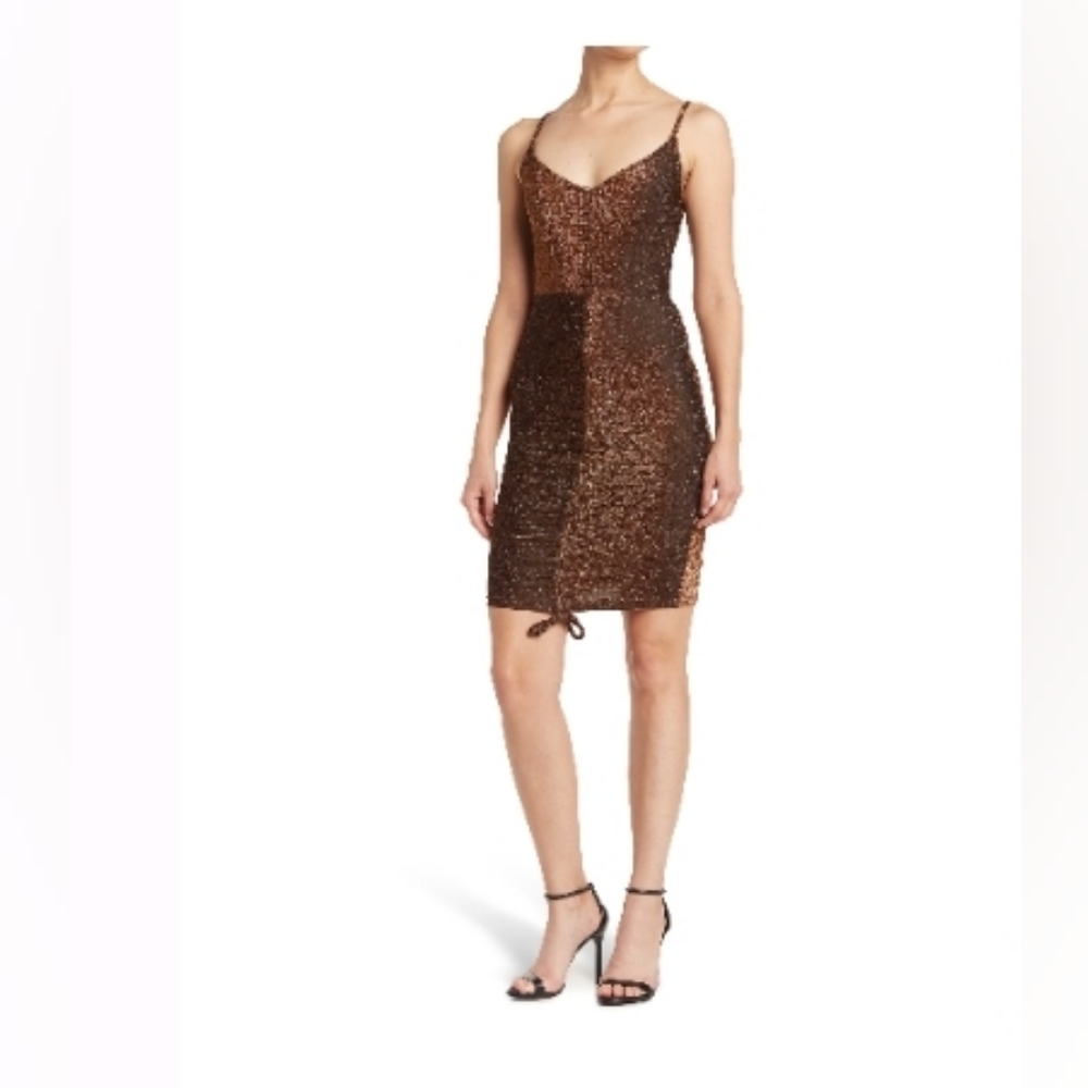 Area Stars Gold Glitter Spaghetti Strap Dress